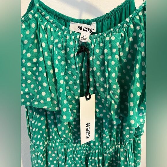 BB DAKOTA Dot Off The Press Printed Rayon Twill Dress Sleeveless Dress - Green - Picture 5 of 5